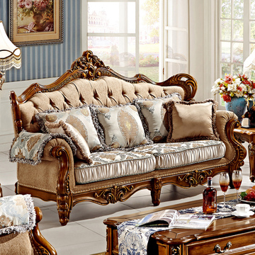 优恋家 美式麻布沙发高档复古大户型客厅沙发组合布艺实木沙发