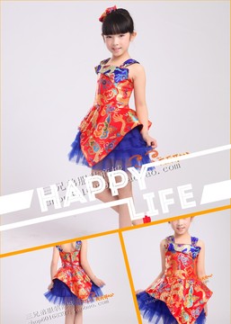 新款中国风女童唐装幼儿纱裙儿童旗袍古装公主服演出服装吊带