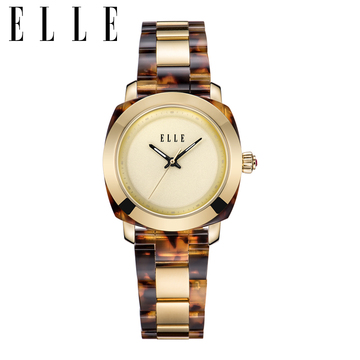 ELLE手表女表新款玳瑁石英表手表正品时尚钢带女士表