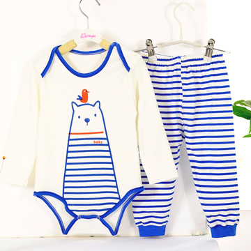婴儿套装秋季新款 宝宝纯棉长袖连体三角哈衣裤子两件套包邮
