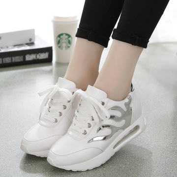 韩版2015秋季新款气垫内增高女鞋休闲鞋女运动坡跟火焰时尚单鞋