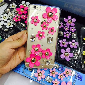 韩国手工创意花朵iphone6手机壳水钻苹果6plus保护套6S透明壳潮女
