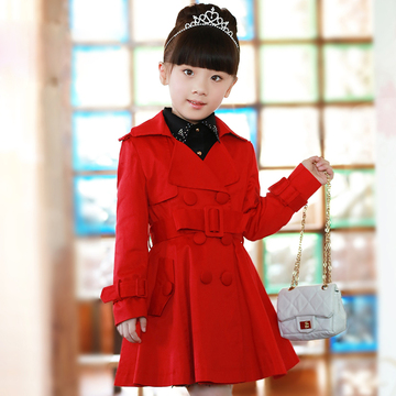 2015秋冬季韩国女童公主风衣时尚外套中长款儿童中大童开衫