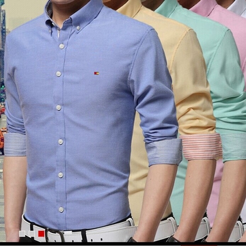 2016春夏季男装韩版修身长袖衬衫 商务衬衣 上班工装彩色衬衫夏季