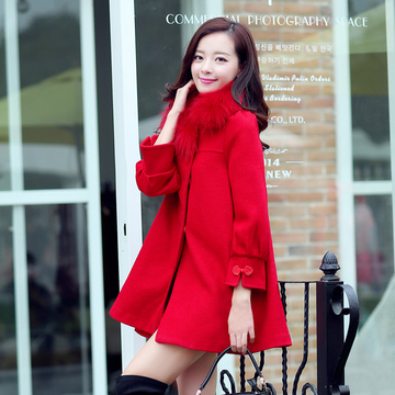 2015冬装新款女装中长款毛呢外套女韩版显瘦加厚斗篷羊毛呢子大衣