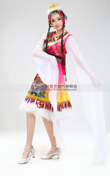 2016新款藏族舞蹈服装 水袖演出服装女表演服饰成人舞台服饰包邮