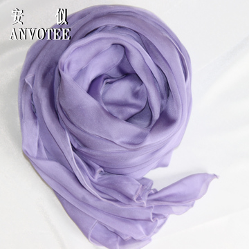 披肩围巾两用冬季超大保暖丝巾披肩超长高贵气质淡紫色100%桑蚕丝