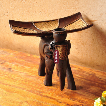 泰国进口实木木雕象欧式复古创意水果盘 木制糖果盘桌面摆件摆设