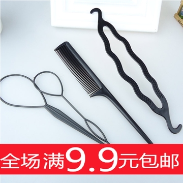 日韩流行便携式 穿发棒拉发针工具4件套装 多功能花样盘发器套装