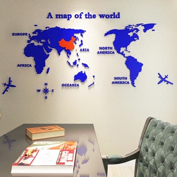 3D亚克力世界地图水晶立体墙贴地球办公室励志儿童房沙发背景墙