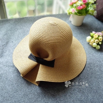 夏天女士渔夫盆帽防晒遮阳帽草帽海边出游太阳帽折叠蝴蝶结沙滩帽