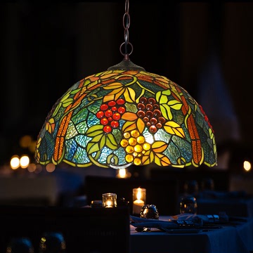 HAUTY 蒂凡尼灯复古典葡萄吊灯 餐厅灯吧台阳台彩色玻璃装饰吊灯