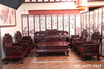 红木家具 南美酸枝木纹宝沙发10件套 古典中式实木沙发客厅组合