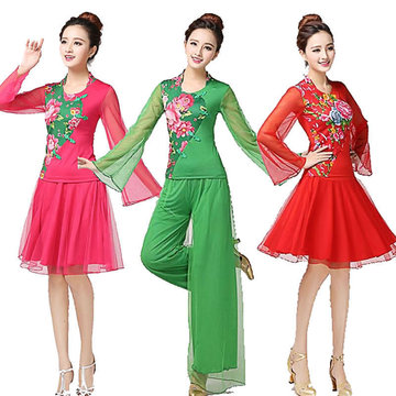 茉莉糖豆青儿刘荣广场舞蹈服装套装秋季新款跳舞衣服成人两件套裙
