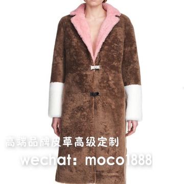 高端品牌皮草高级定制长款羊毛一体拼色翻领长袖女装外套风衣