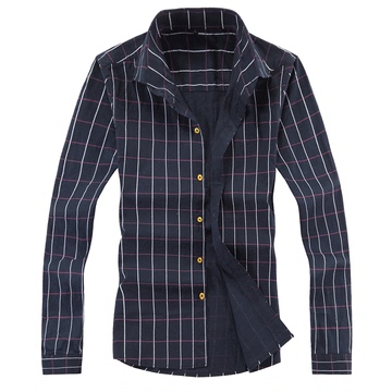 2015春季新款 韩版商务时尚修身 纯棉男士潮流长袖格子立领衬衫