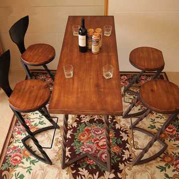 铁艺复古客厅酒吧桌椅 美式吧台桌椅 咖啡厅奶茶店吧台餐桌椅组合