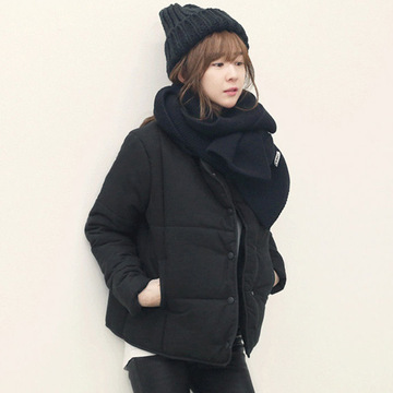 贝莎家韩国东大门2015冬装新款时尚修身棉衣加厚棉服外套配围巾