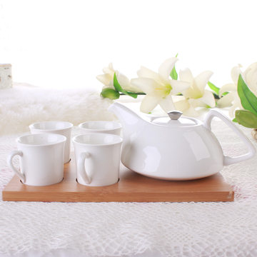 创意欧式下午茶壶茶杯整套白色骨陶瓷 简约红花咖啡茶具家用套装