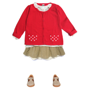 【kidokids】出口法国儿女童装 红色白圆点毛衣开衫 秋冬新款