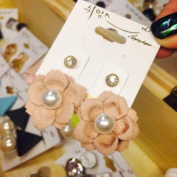 韩国进口正品精致波西米亚唯美粉水钻花朵花瓣优雅双用耳钉耳环
