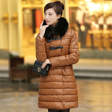 2015新款棉衣女装冬装外套韩版直筒显瘦长线带毛领暗扣长款棉服女