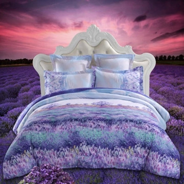恋人水星全棉3D床单四件套活性纯棉薰衣草欧式婚庆家纺床上用品紫