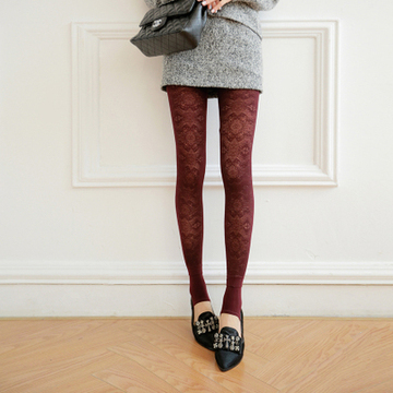 打底裤假透肉外穿2015秋冬季新款加绒加厚保暖镂空雕花踩脚女士