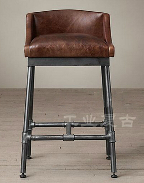 工业家具美式复古做旧餐椅loft吧台椅铁艺水管接头酒吧凳高脚椅