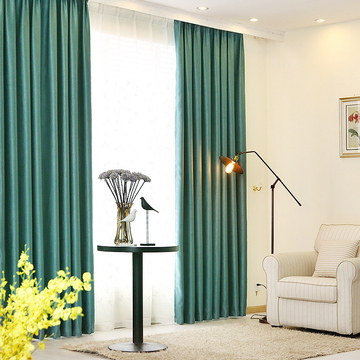 现代简约美式成品飘窗帘全遮光加厚布料客厅卧室落地窗纱定制纯色