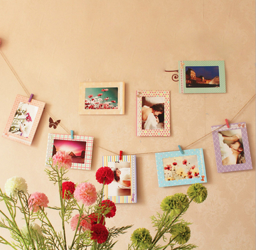 创意DIY挂墙 韩式悬挂纸相框 串串卡儿童组合照片墙麻绳夹子