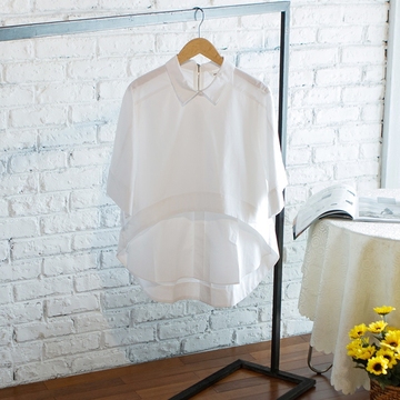 韩版休闲纯棉短袖衬衫 韩国2016春夏新款女士白色打底衫