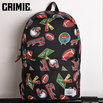 CRIMIE2016新款美式橄榄球背包潮牌原宿风休闲帆布书包男女电脑包