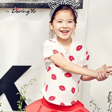 daringyo女童2015夏装新款印花短袖T恤 韩版儿童公主百搭圆领上衣