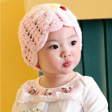 韩版婴儿宝宝帽子女童套头帽儿童帽子秋冬公主粉色手工镂空帽包邮