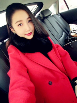 2015冬新款小香风高级定制欧洲站红色双排扣羊毛呢大衣中长款外套