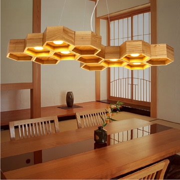 设计师吊灯餐厅客厅灯个性创意蜂巢LED酒吧木艺吧台北欧实木吊灯