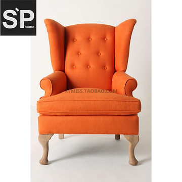 SPHOME北欧现代欧式美式简约棉麻布艺翼椅伯爵椅老虎椅单人沙发椅