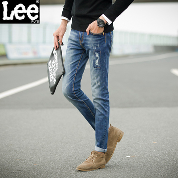正品leepu's秋季新款牛仔裤男士修身直筒弹力冬款青年宽松长裤潮