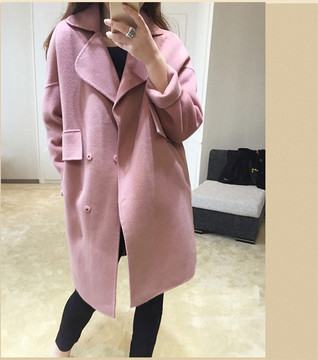 2015新款秋冬装韩版夹棉双面呢茧形显瘦中长款毛呢外套女呢子大衣