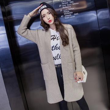 2016新款韩版毛衣外套女羊毛大衣加厚保暖高档长款毛衣开衫