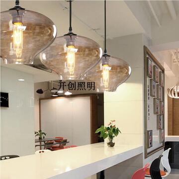欧式客厅餐厅灯现代简约玻璃灯具单头水晶复古酒吧台吊灯