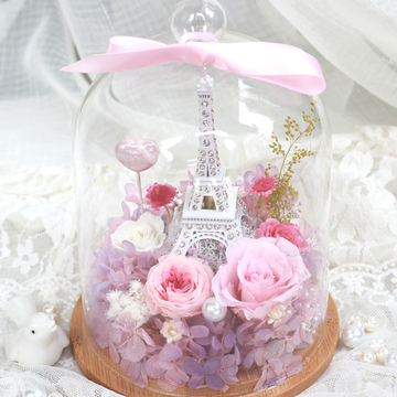 永生花玻璃罩花房礼盒批进口玫瑰巴黎铁塔生日礼物情人节包邮发