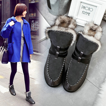 2015冬季新款女鞋韩版平底雪地靴真皮短靴保暖加厚棉鞋短筒女靴子
