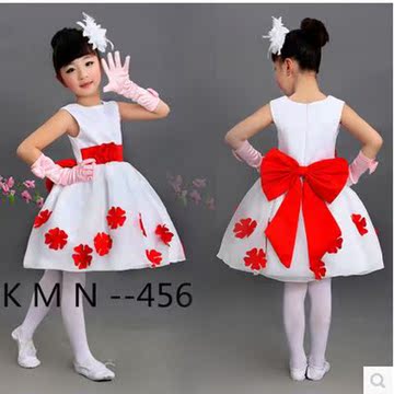 2015新款韩版女童公主裙蓬蓬裙红花瓣女孩花童礼服小主持人演出服