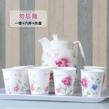 骨瓷陶瓷玻璃冷水壶果汁凉水壶水具套装 茶水杯具耐热高温水壶套