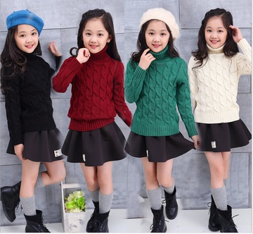 2015秋冬季韩版中大童儿童童装女童针织衫毛衣高领加厚女童毛衣
