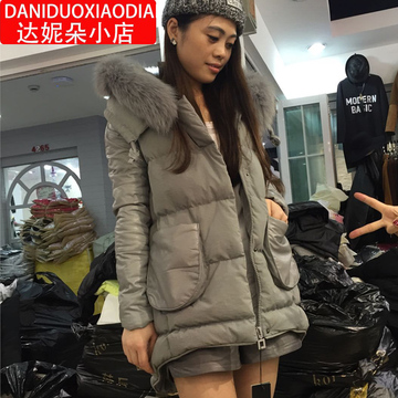 依妮菲儿DF15866棉衣女装2015冬新款韩版中长款连帽长袖棉服外套