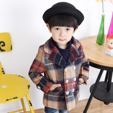 童装2015韩版男童毛呢大衣中小儿童高档呢子上衣加厚呢子外套包邮