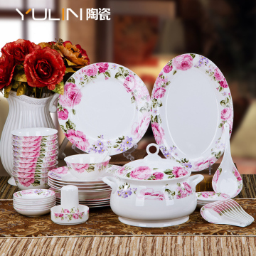 碗套装韩式景德镇骨质瓷碗筷中式餐具套装56头结婚送礼